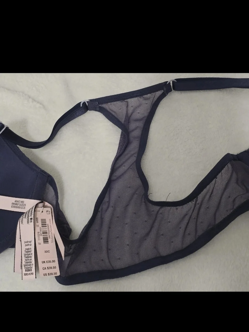 Victoria's Secret Size 32C Navy Lace Racerback Push-Up Bra